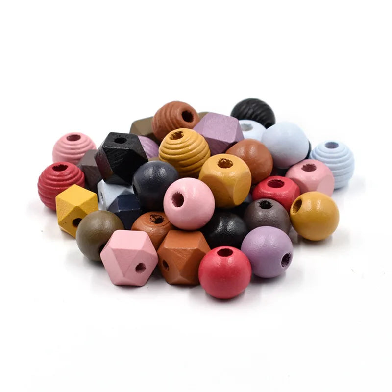 100pcs DIY geometric wooden beads boho pendant tassel colored jewelry