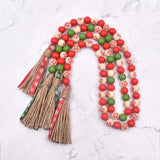 2Pcs Christmas Snowflake Wooden Bead Ribbon Tassel Decoration