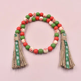 2Pcs Christmas Snowflake Wooden Bead Ribbon Tassel Decoration