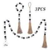3Pcs Wood Beads Garland with Tassels Farmhouse Rustic Decor