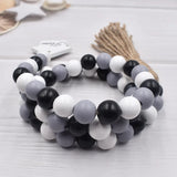 3Pcs Wood Beads Garland with Tassels Farmhouse Rustic Decor