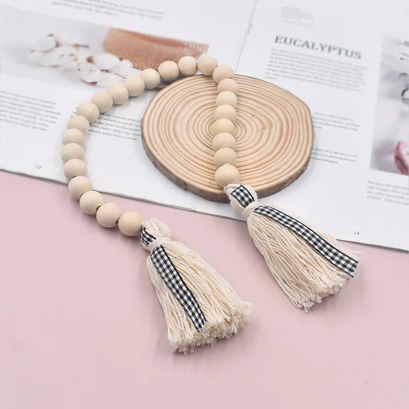 Pastoral Style Cotton Rope Wood Beads Tassel Pendant