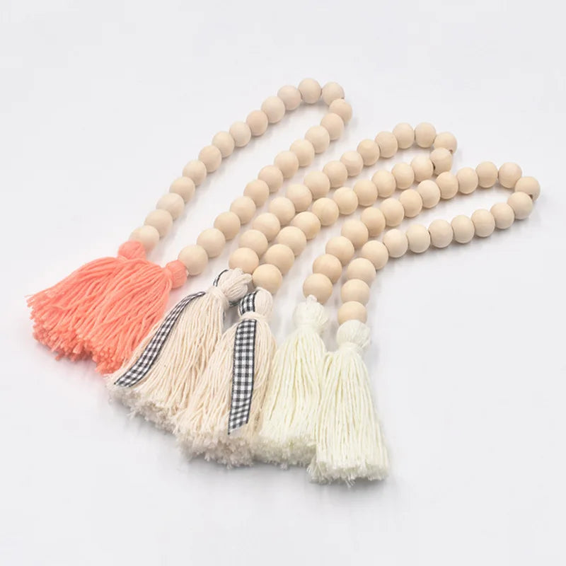 Pastoral Style Cotton Rope Wood Beads Tassel Pendant