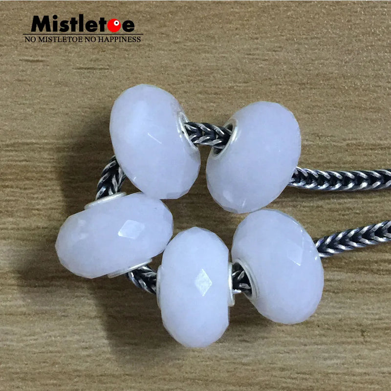 Mistletoe 925 Silver Faceted Alabaster Stone Charm Bead