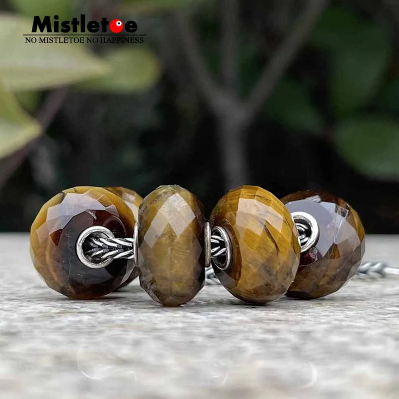925 Silver Mistletoe Tiger's eye Charm Bead for Bracelet
