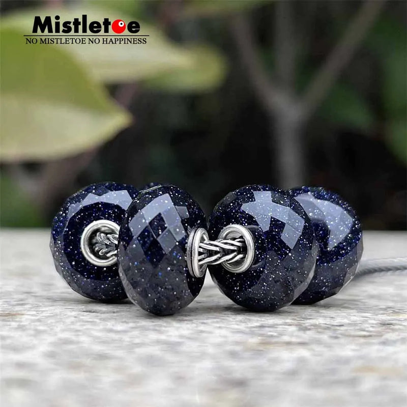 925 Silver Mistletoe Charm Bead, Sandstone Stone, 3.6mm Core, Bracelet Jewelry