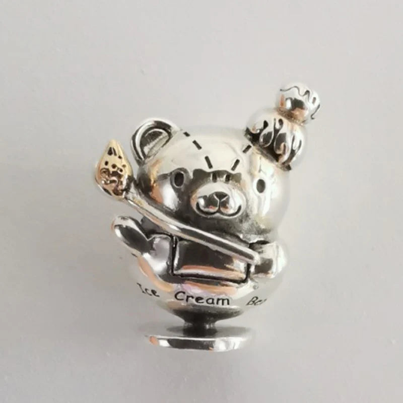 925 Silver Bear Ice Cream Clip Charm Bead for Bracelet