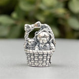 925 Sterling Silver Bear Picnic Basket Mistletoe Charm Bead