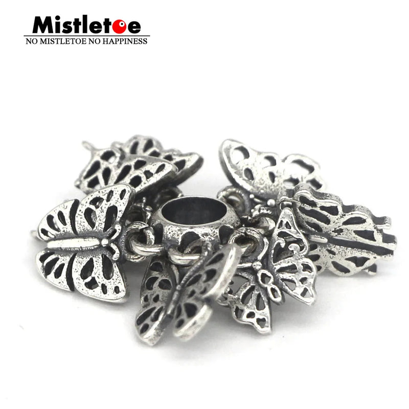 925 Sterling Silver Mistletoe Butterfly Spacer Charm Bead for Bracelet