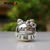 925 Sterling Silver Cartoon Cat Dharma Charm Bead