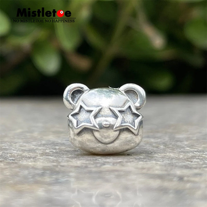 925 Sterling Silver Cartoon Bear Charm Bead European Jewelry