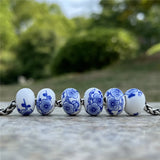 925 Sterling Silver Chinese & Porcelain Plum Charm Bead