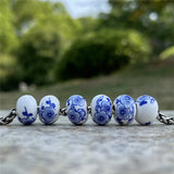 925 Sterling Silver Chinese & Porcelain Plum Charm Bead