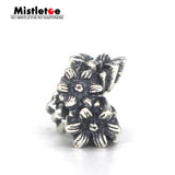 Sterling Silver Mistletoe Daisies Flower Charm Bead European Jewelry