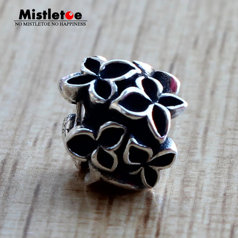 925 Sterling Silver Mistletoe Flowers Charm Bead for Bracelet