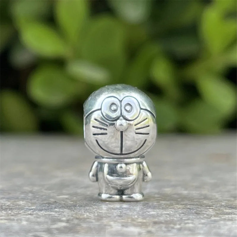 Sterling Silver Enamel Cartoon Cat Rice Cooker Charm Bead Jewelry