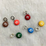 Colorful M Candy Dangle Charm Pendant 925 Sterling Silver Jewelry