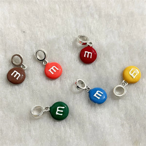 Colorful M Candy Dangle Charm Pendant 925 Sterling Silver Jewelry