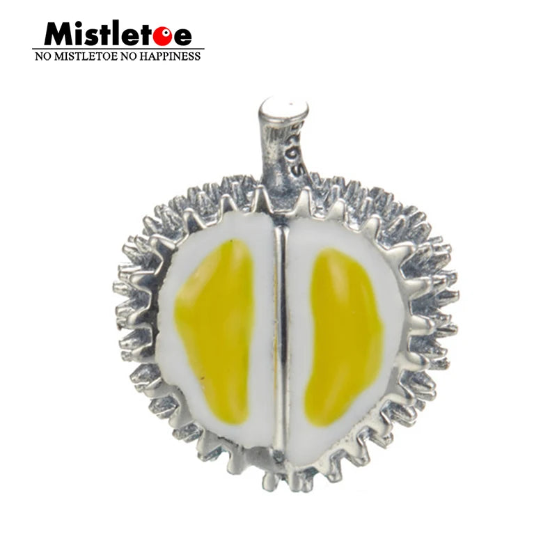 925 Sterling Silver Enamel Durian Charm Bead for European Jewelry