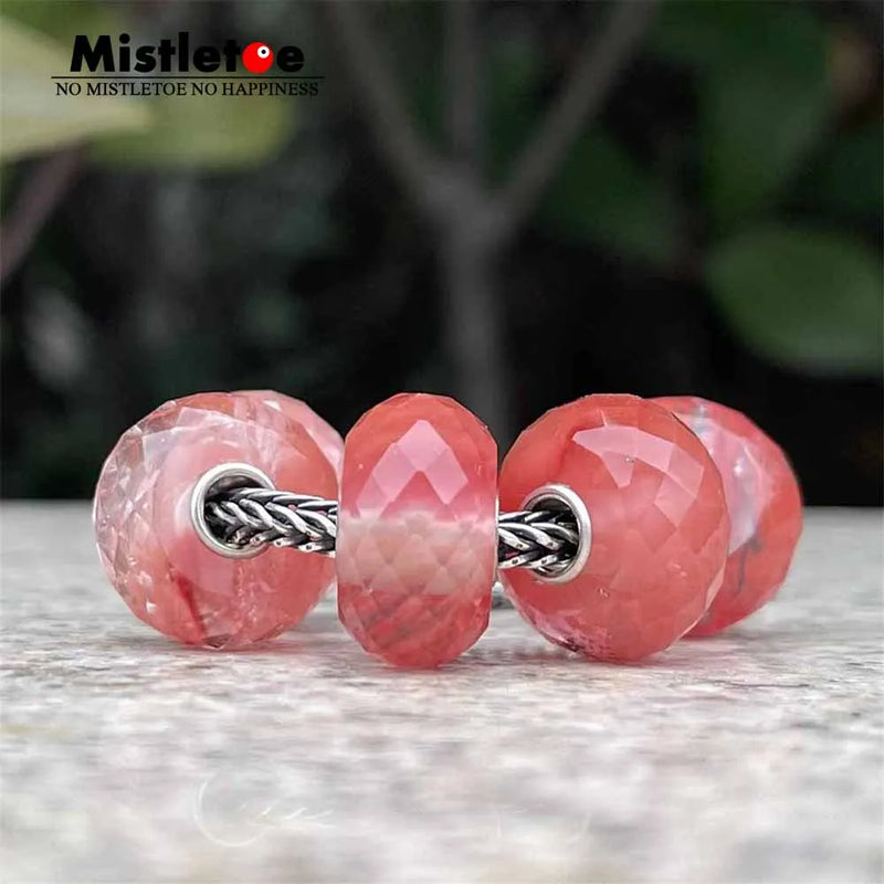 Watermelon Quartz Charm Bead for 3.0mm Bracelet - 925 Sterling Silver