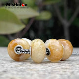 925 Sterling Silver Mistletoe Charm Bead with Yellow Fuchsite Quartzite Stone