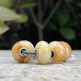 925 Sterling Silver Mistletoe Charm Bead with Yellow Fuchsite Quartzite Stone