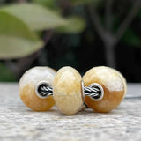 925 Sterling Silver Mistletoe Charm Bead with Yellow Fuchsite Quartzite Stone
