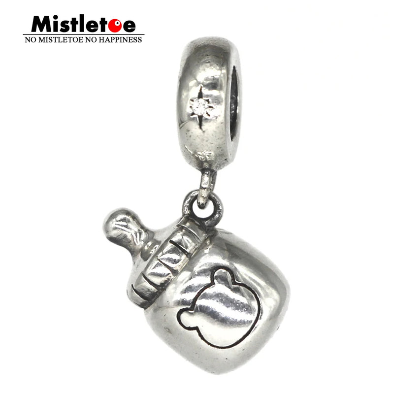 925 Sterling Silver Mistletoe Feeding Bottle Dangle Charm