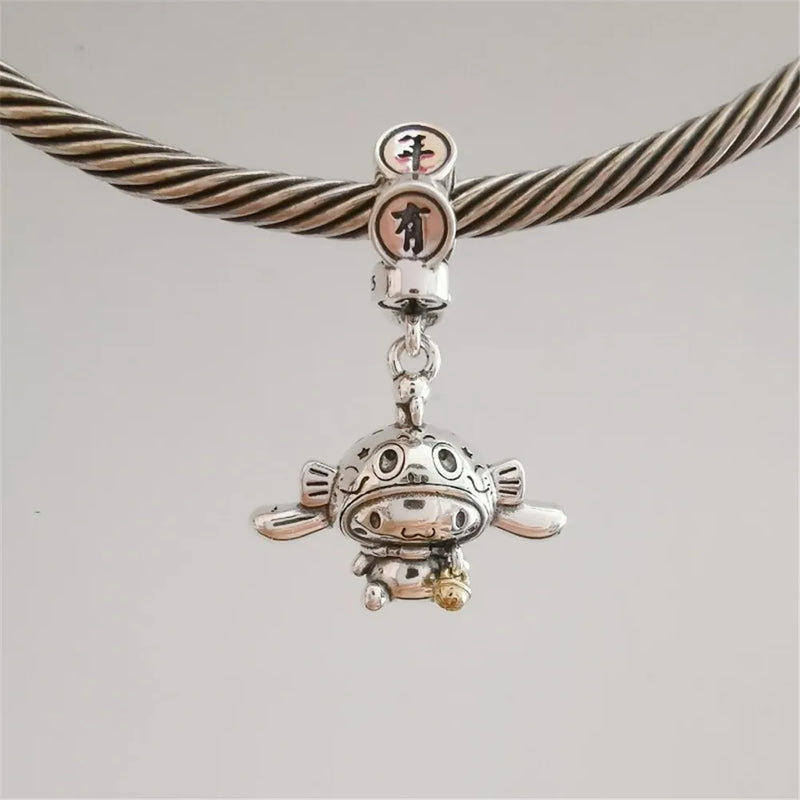 925 Silver Long-eared Dog Dangle Charm Pendant
