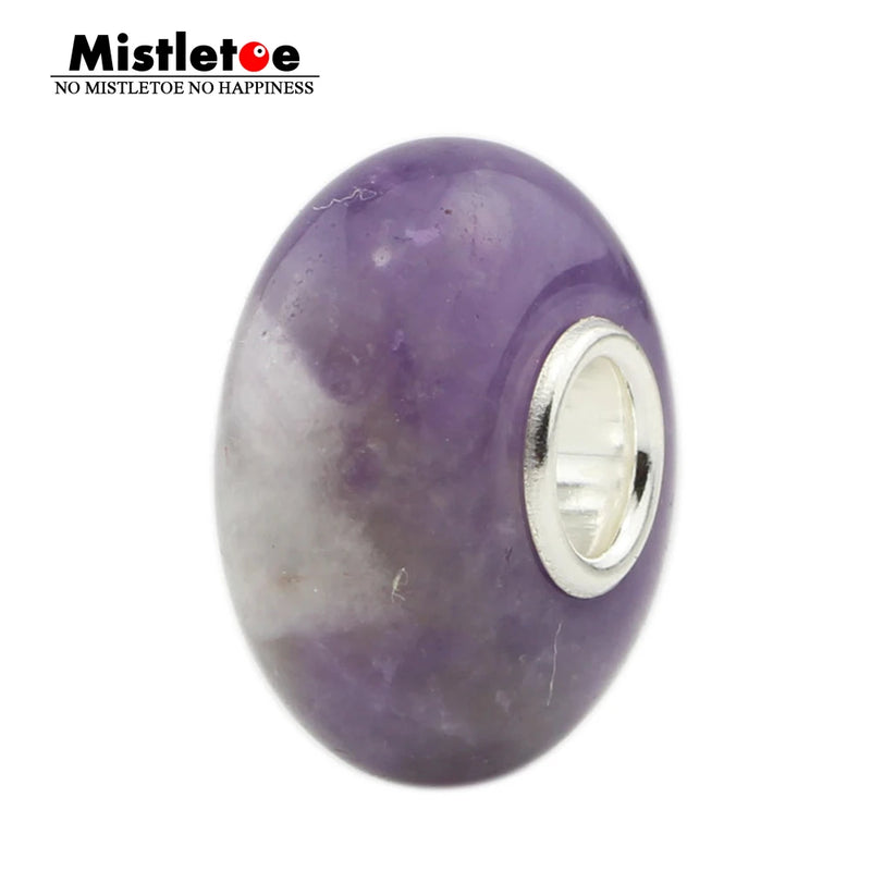 925 Silver Mistletoe Purple Crystal Charm Bead for Bracelet