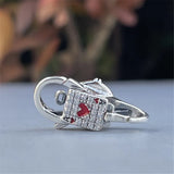 Mistletoe 925 Silver CZ Clock Watch Heart Lock Clasp Jewelry