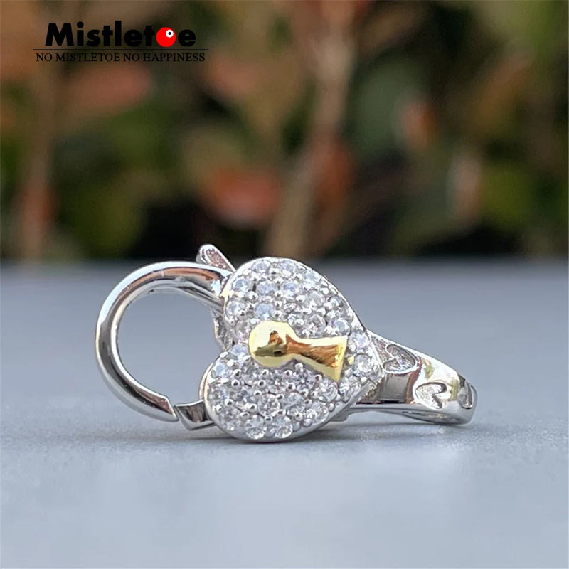 Sterling Silver Mistletoe Love Heart Lock Clasp European Jewelry