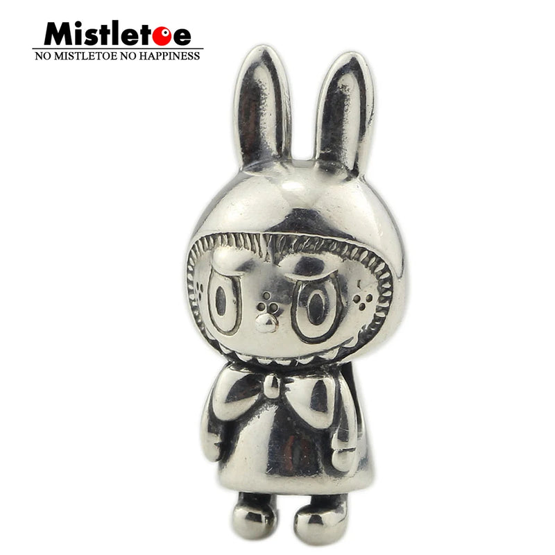 925 Silver Mistletoe Rabbit Charm Bead for European Jewelry