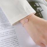 925 Silver Red Enamel Cherry Blossoms Bracelet - Rose Plated