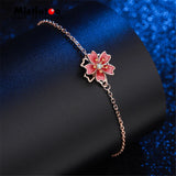 Sterling Silver Red Enamel Cherry Blossoms Bracelet Rose Plated