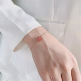 Sterling Silver Red Enamel Cherry Blossoms Bracelet Rose Plated