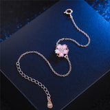 925 Silver Red Enamel Cherry Blossoms Bracelet - Rose Plated