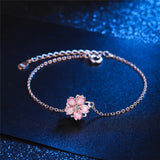 925 Silver Red Enamel Cherry Blossoms Bracelet - Rose Plated