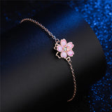 925 Silver Red Enamel Cherry Blossoms Bracelet - Rose Plated