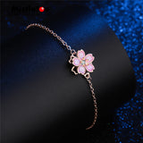 925 Silver Red Enamel Cherry Blossoms Bracelet - Rose Plated