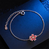 Sterling Silver Red Enamel Cherry Blossoms Bracelet Rose Plated