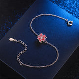 Sterling Silver Red Enamel Cherry Blossoms Bracelet Rose Plated