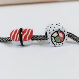 925 Silver Mistletoe Salmon Sashimi Sushi Charm Bead Jewelry