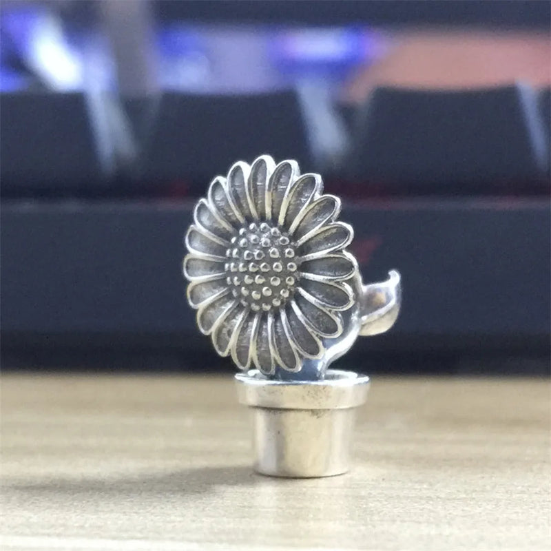 925 Sterling Silver Sunflower Potted Plant Charm Bead European Jewelry