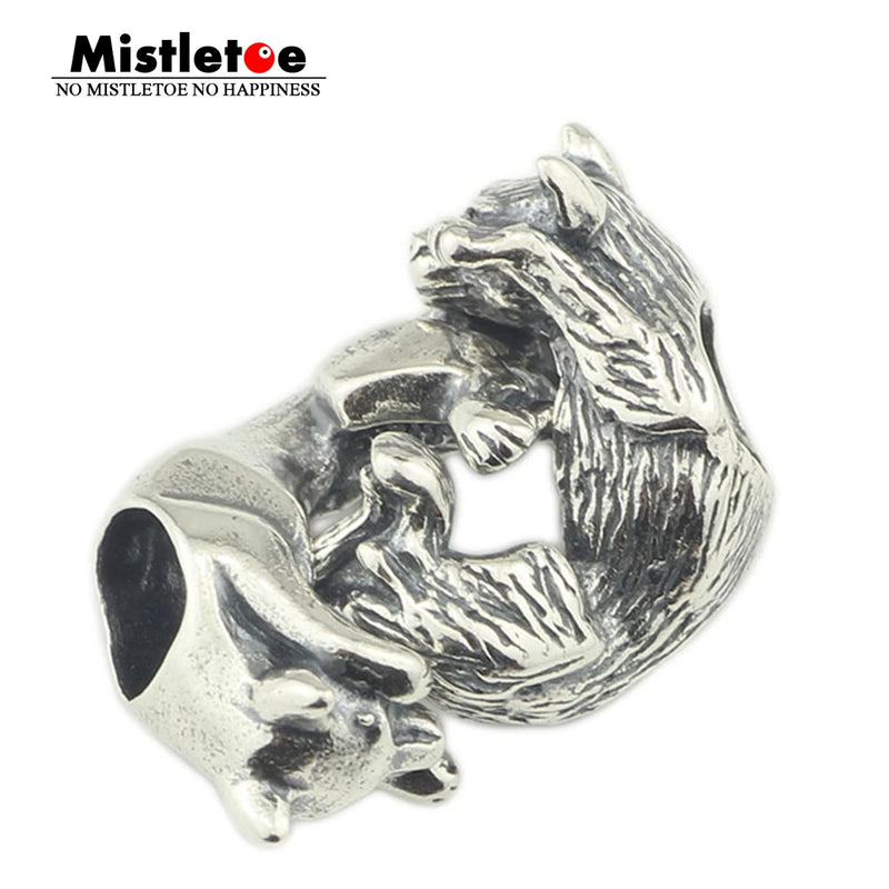 Sterling Silver Two Cats Charm Bead European Jewelry