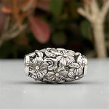 Mistletoe Silver Vintage Openwork Flowers Barrel Charm Bead