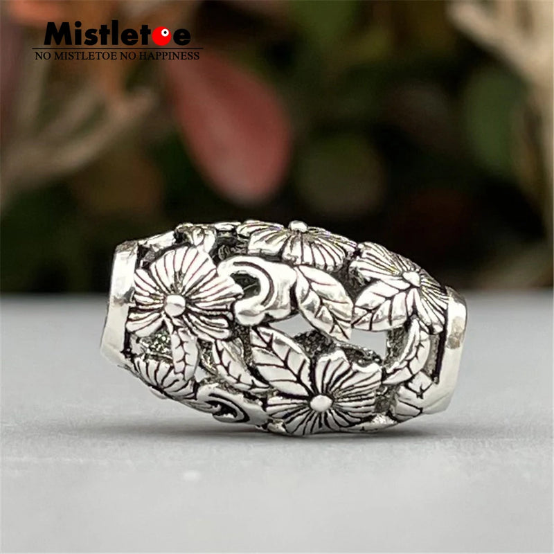 Mistletoe Silver Vintage Openwork Flowers Barrel Charm Bead
