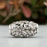 Mistletoe Silver Vintage Openwork Flowers Barrel Charm Bead