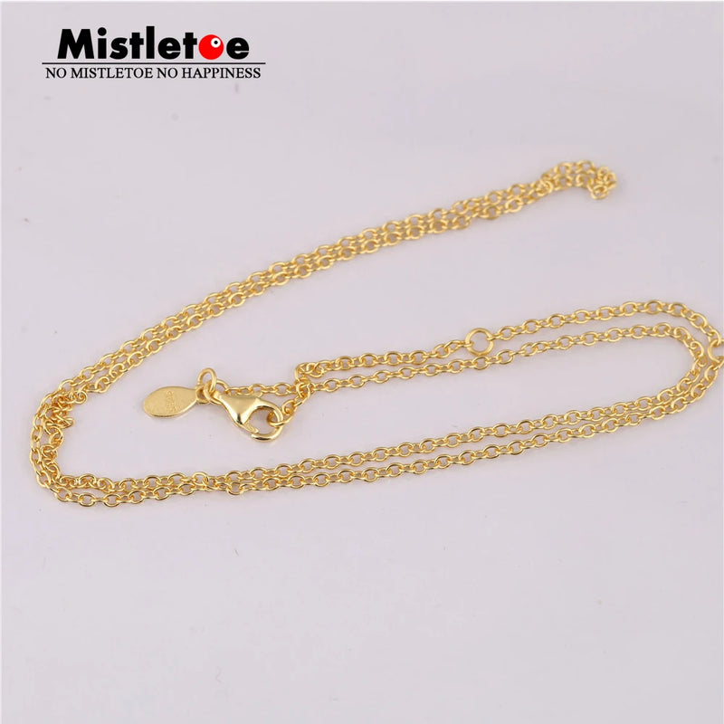 Mistletoe 925 Sterling Silver Gold Necklace Chain European Style Jewelry