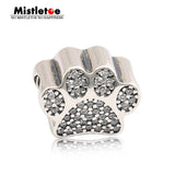 925 Silver Mistletoe Pet Paw Print Charm Bead for European Bracelet